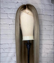 Load image into Gallery viewer, Luxury READY TO SHIP 20” 130% Ash Blonde Balayage Human Hair 13x4 Lace Front Wig Transparent Glueless
