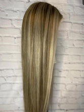 Load image into Gallery viewer, Luxury READY TO SHIP 20” 130% Ash Blonde Balayage Human Hair 13x4 Lace Front Wig Transparent Glueless