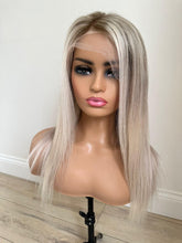 Load image into Gallery viewer, Luxury READY TO SHIP 16” 130% Light Ash Blonde Human Hair Full Lace Wig Transparent Glueless