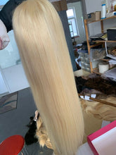 Load image into Gallery viewer, Luxury READY TO SHIP 22” 180% Platinum Blonde Large Cap Silk Top 360 Lace Wig Human Hair Transparent Glueless