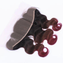 Load image into Gallery viewer, Luxury Brazilian Three Tone Burgundy Red Body Wave Hair Extensions + Frontal