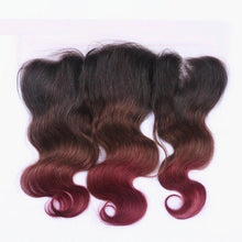 Load image into Gallery viewer, Luxury Brazilian Three Tone Burgundy Red Body Wave Hair Extensions + Frontal