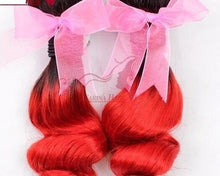 Load image into Gallery viewer, Luxury Loose Wave Brazilian Hot Red Dark Roots Ombre Virgin Human Hair + Closure