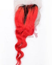 Load image into Gallery viewer, Luxury Loose Wave Brazilian Hot Red Dark Roots Ombre Virgin Human Hair + Closure