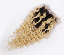 Load image into Gallery viewer, Luxury Deep Wave Brazilian Blonde Dark Roots Ombre Virgin Human Hair + Closure