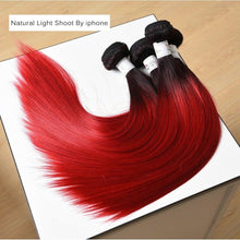 Load image into Gallery viewer, Luxury Peruvian #1b/Red Ombre Straight Virgin Human Hair Extensions 10A