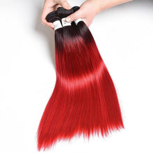Load image into Gallery viewer, Luxury Peruvian #1b/Red Ombre Straight Virgin Human Hair Extensions 10A