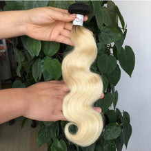 Load image into Gallery viewer, Luxury Russian #1b/613 Ombre Bleach Blonde Body Wave Human Hair Extensions 10A