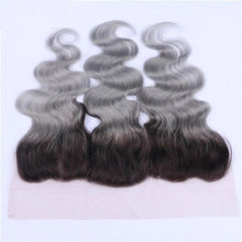 Load image into Gallery viewer, Luxury Brazilian Body Wave Grey Silver Dark Roots Hair Extensions + 13x4 Frontal
