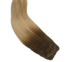 Load image into Gallery viewer, Luxury 100g Weft Human Hair Extensions #5/18 Ombre Chestnut Brown Ash Blonde