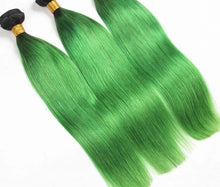 Load image into Gallery viewer, Luxury Brazilian Straight Emerald Green Dark Roots Hair Extensions + Frontal