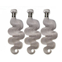 Load image into Gallery viewer, Luxury Body Wave Brazilian Pure Grey Virgin Human Hair Extensions Weave Weft 7A