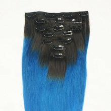 Load image into Gallery viewer, Luxury Clip In Human Hair Extensions #1B/Royal Blue Remy Ombre 7pcs 120g