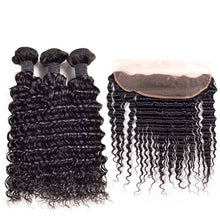 Load image into Gallery viewer, Luxury Peruvian Deep Wave Human Virgin Hair Extensions + 13x4 13x4 Lace Frontal