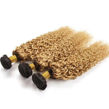 Load image into Gallery viewer, Luxury Dark Roots Brazilian Honey Blonde #27 Kinky Curly Virgin Hair Extensions