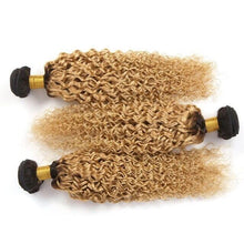 Load image into Gallery viewer, Luxury Dark Roots Brazilian Honey Blonde #27 Kinky Curly Virgin Hair Extensions