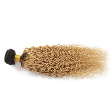 Load image into Gallery viewer, Luxury Dark Roots Brazilian Honey Blonde #27 Kinky Curly Virgin Hair Extensions