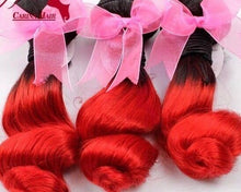 Load image into Gallery viewer, Luxury Loose Wave Peruvian Hot Red Dark Roots Ombre Virgin Human Hair + Closure