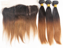 Load image into Gallery viewer, Luxury Brazilian Two Tone Ombre Auburn #30 Straight Hair Extensions + Frontal
