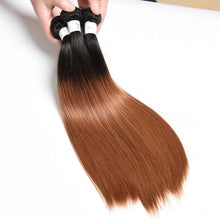 Load image into Gallery viewer, Luxury Peruvian #1b/30 Auburn Silky Straight Virgin Human Hair Extensions 10A