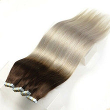 Load image into Gallery viewer, Luxury Tape In Human Hair Extensions #4 Brown/Icy Grey Ombre Straight 40pcs 100g