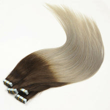 Load image into Gallery viewer, Luxury Tape In Human Hair Extensions #4 Brown/Icy Grey Ombre Straight 40pcs 100g