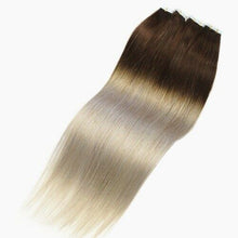 Load image into Gallery viewer, Luxury Tape In Human Hair Extensions #4 Brown/Icy Grey Ombre Straight 40pcs 100g