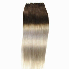 Load image into Gallery viewer, Luxury Tape In Human Hair Extensions #4 Brown/Icy Grey Ombre Straight 40pcs 100g
