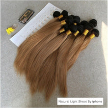 Load image into Gallery viewer, Luxury Peruvian #1b/27 Ombre Honey Blonde Straight Human Hair Extensions 10A