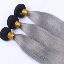 Load image into Gallery viewer, Luxury Brazilian Straight Grey Silver Dark Roots Hair Extensions + 13x4 Frontal