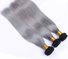 Load image into Gallery viewer, Luxury Brazilian Straight Grey Silver Dark Roots Hair Extensions + 13x4 Frontal