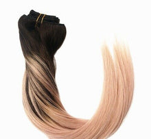 Load image into Gallery viewer, Luxury Clip In Human Hair Extensions Balayage #2/Rose Gold Remy Ombre 120g