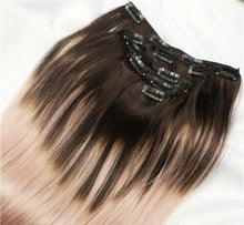 Load image into Gallery viewer, Luxury Clip In Human Hair Extensions Balayage #2/Rose Gold Remy Ombre 120g