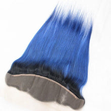 Load image into Gallery viewer, Luxury Brazilian Straight Royal Blue Dark Roots Hair Extensions + 13x4 Frontal