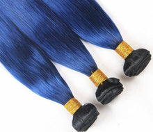 Load image into Gallery viewer, Luxury Brazilian Straight Royal Blue Dark Roots Hair Extensions + 13x4 Frontal