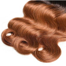 Load image into Gallery viewer, Luxury Peruvian #1b/30 Auburn Body Wave Wavy Virgin Human Hair Extensions 10A