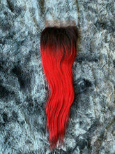 Load image into Gallery viewer, Luxury READY TO SHIP Brazilian 12" Ombre Hot Red Human Hair Silky Straight Bright Closure