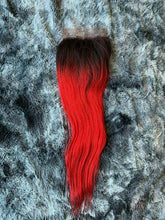 Load image into Gallery viewer, Luxury READY TO SHIP Brazilian 12" Ombre Hot Red Human Hair Silky Straight Bright Closure