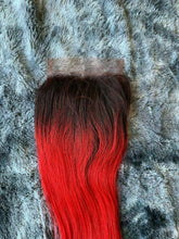 Load image into Gallery viewer, Luxury READY TO SHIP Brazilian 12" Ombre Hot Red Human Hair Silky Straight Bright Closure