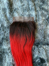 Load image into Gallery viewer, Luxury READY TO SHIP Brazilian 12" Ombre Hot Red Human Hair Silky Straight Bright Closure