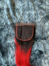 Load image into Gallery viewer, Luxury READY TO SHIP Brazilian 12" Ombre Hot Red Human Hair Silky Straight Bright Closure