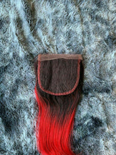 Load image into Gallery viewer, Luxury READY TO SHIP Brazilian 12" Ombre Hot Red Human Hair Silky Straight Bright Closure