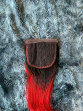 Load image into Gallery viewer, Luxury READY TO SHIP Brazilian 12" Ombre Hot Red Human Hair Silky Straight Bright Closure