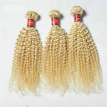 Load image into Gallery viewer, Luxury Kinky Curly Brazilian Platinum Blonde #613 Virgin Human Hair Extensions