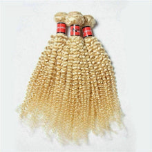 Load image into Gallery viewer, Luxury Kinky Curly Brazilian Platinum Blonde #613 Virgin Human Hair Extensions