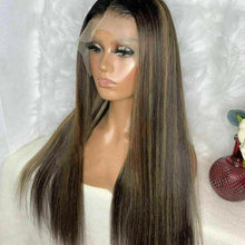 Load image into Gallery viewer, Luxury Lace Front Dark Brown Balayage Human Hair Full Lace Wig Highlights Blonde