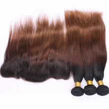Load image into Gallery viewer, Luxury Brazilian Three Tone Ombre Auburn #30 Straight Hair Extensions + Frontal
