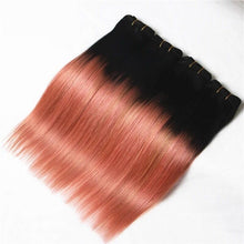 Load image into Gallery viewer, Luxury Brazilian Pink Rose Gold Ombre Straight Virgin Human Hair Extensions