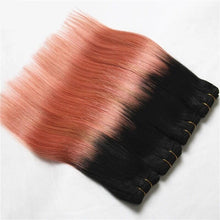Load image into Gallery viewer, Luxury Brazilian Pink Rose Gold Ombre Straight Virgin Human Hair Extensions