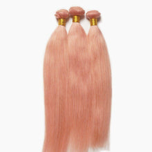 Load image into Gallery viewer, Luxury Brazilian Pink Rose Gold Straight Human Hair Extensions + 4x4 Closure